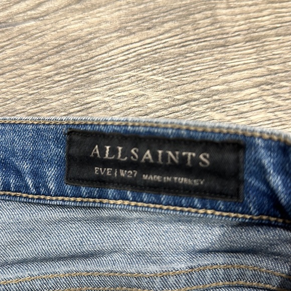 • All Saints • Women’s High Rise Skinny Jeans Eve Medium Indigo Blue 27 Raw Hem - Picture 3 of 5